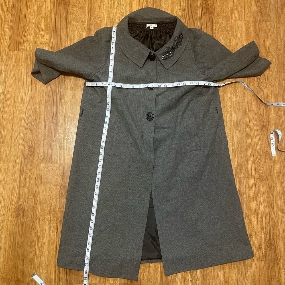 Women’s Swing Jacket 3/4 SLEEVE button smock coat gray black round collar - Picture 5 of 12